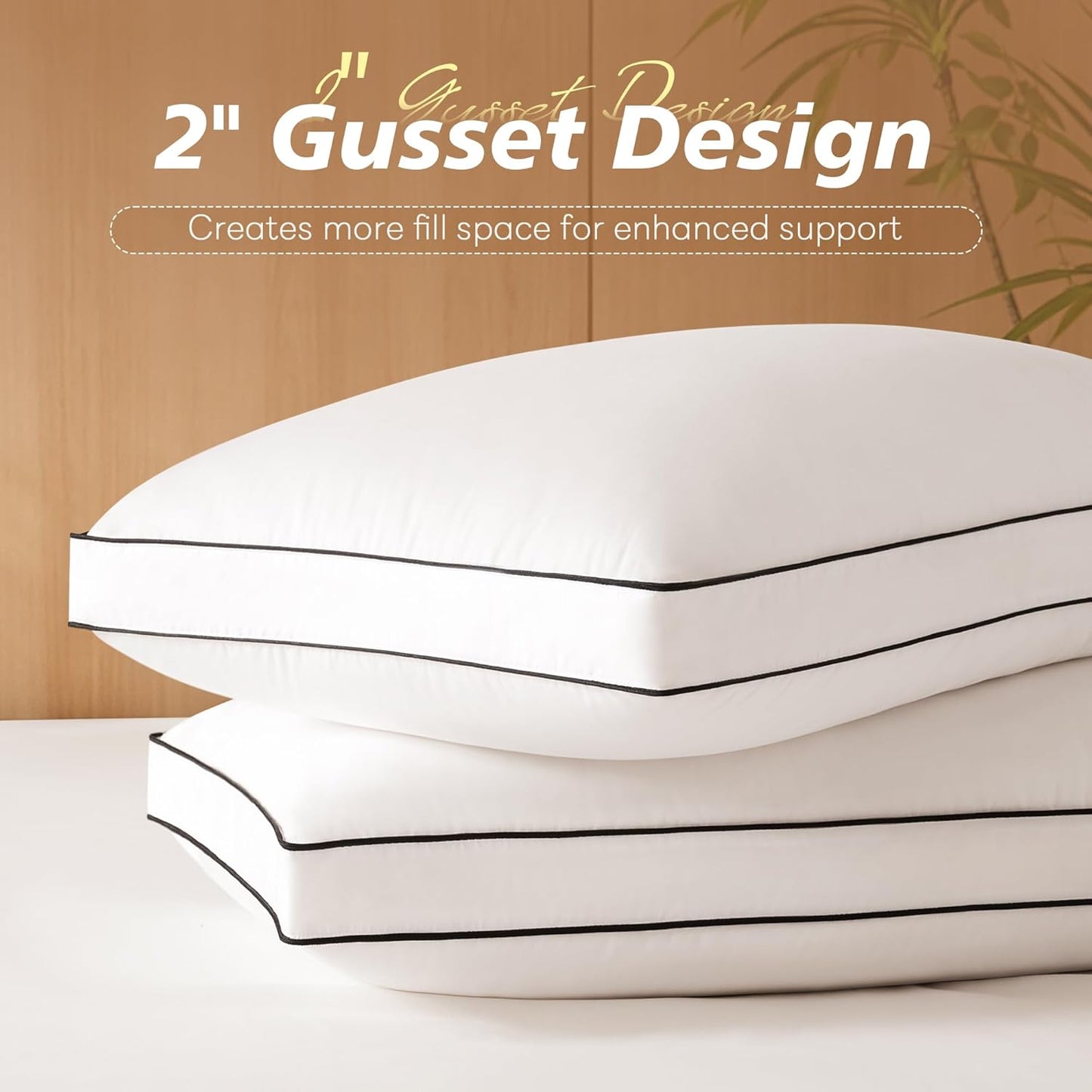 Goose Feather Down Pillows Queen Size Set of 2, Hotel Collection Bed Pillows for Sleeping, Down Surrounded Gusseted Bed Pillow 2 Pack, Soft Fluffy for Side Back Sleepers 20x30 in.