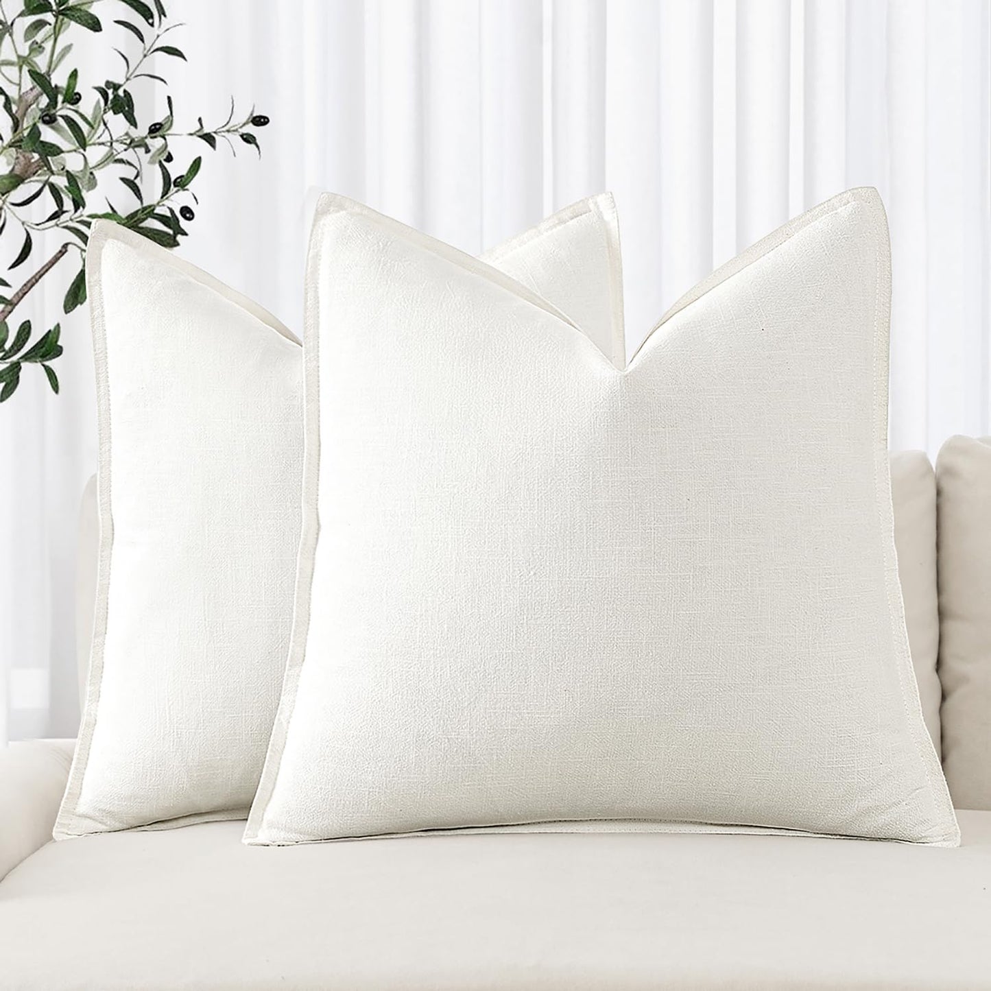 MIULEE Decorative Linen Pillow Covers 20x20 Inch Light Blue Boho Farmhouse Neutral Couch Throw Pillows for Bed Pack of 2 Accent Coastal Modern Pillowcase Summer Sofa Livingroom Home Decor