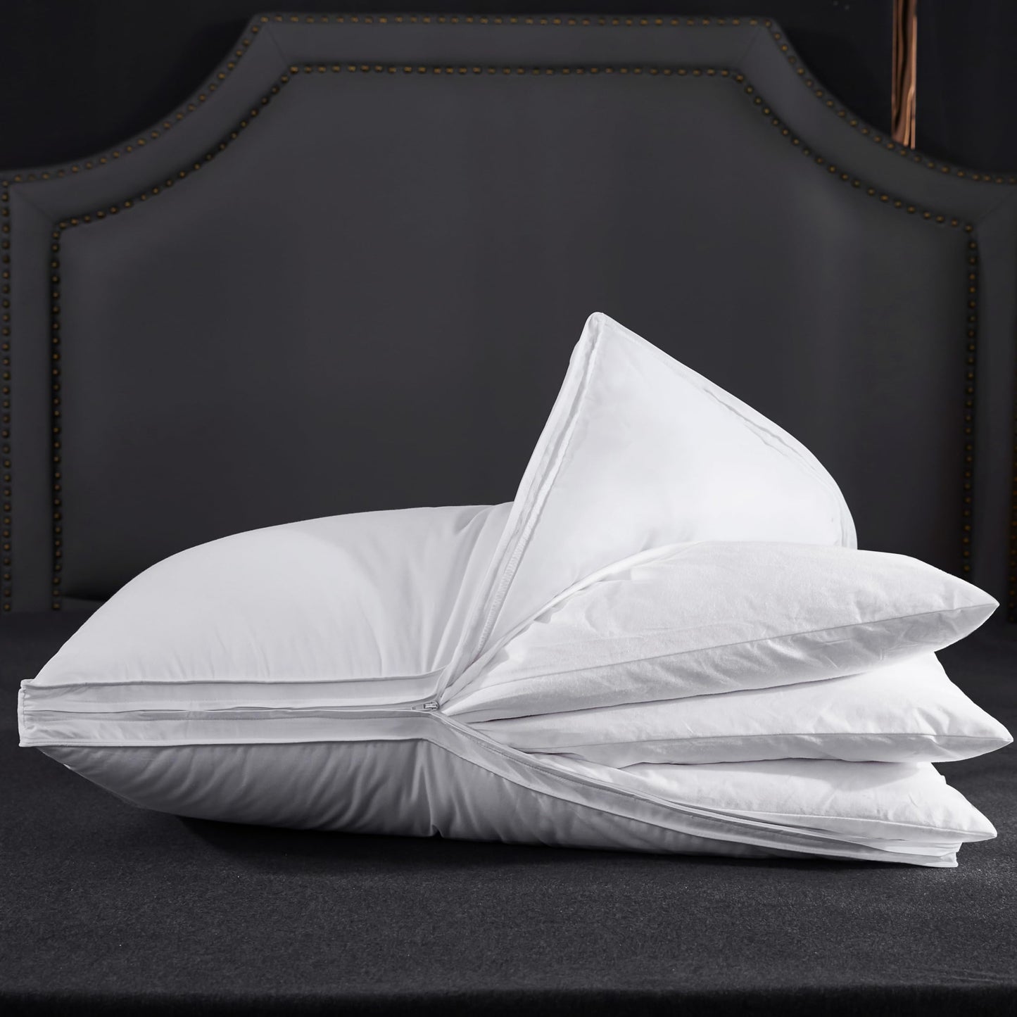 Three Geese Adjustable Layer Goose Feather Pillow,Assembled Bed Pillow, Soft Cotton Cover,Good for Side and Back Stomach Sleeper, Standard/Queen Size,Packaging Include 1 Pillow