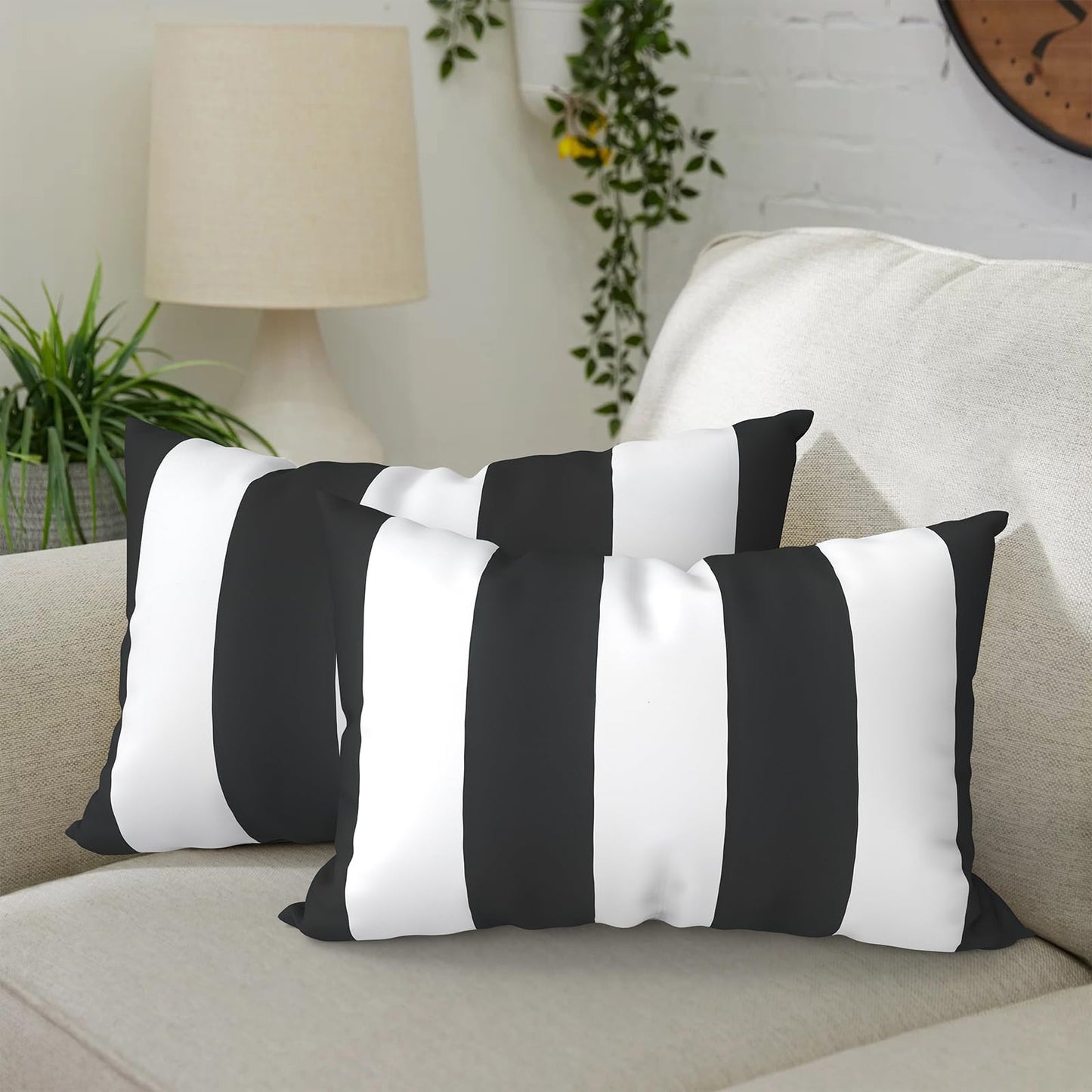DYTXIII Pack of 2 Waterproof Outdoor Pillow with Inserts, 18x18 Square Patio Decorative Throw Pillow for Home,Sofa,Bench and Patio Furniture,Brush Blue