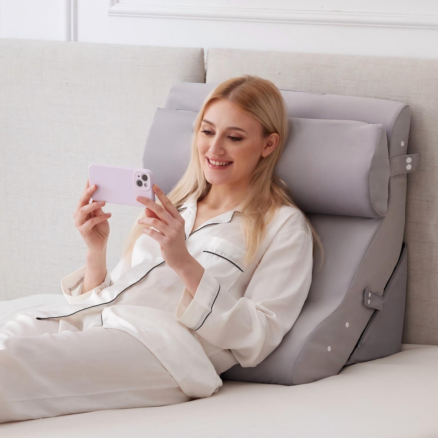 Ruqmuis 3PCS Wedge Pillow Set for After Surgery, Adjustable Back Pillow for Bed Sitting up, Acid Reflux, Bed Wedge Pillow Headboard for Sleeping & Snoring, Orthopedic Pillow for Post Surgery, White