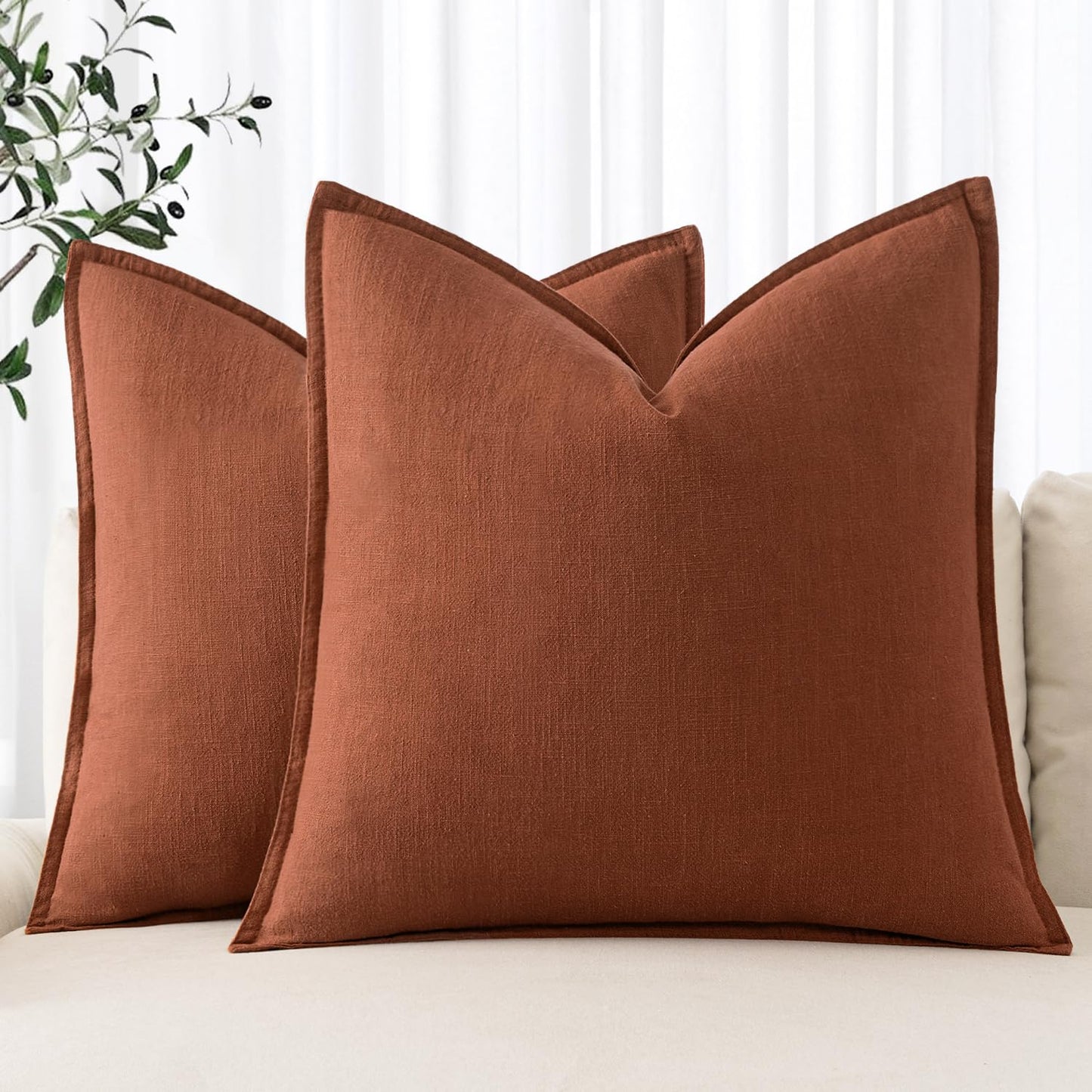 MIULEE Decorative Linen Pillow Covers 20x20 Inch Light Blue Boho Farmhouse Neutral Couch Throw Pillows for Bed Pack of 2 Accent Coastal Modern Pillowcase Summer Sofa Livingroom Home Decor