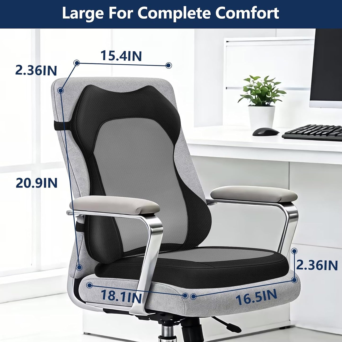 Seat Cushion,Lumbar Support Pillow for Office Chair,Ergonomic Memory Foam Back Support Pillow, High Density Foam Chair Cushion for Sciatica Pain Relief Coccyx Pad for Chair,Car,Desk,Grey