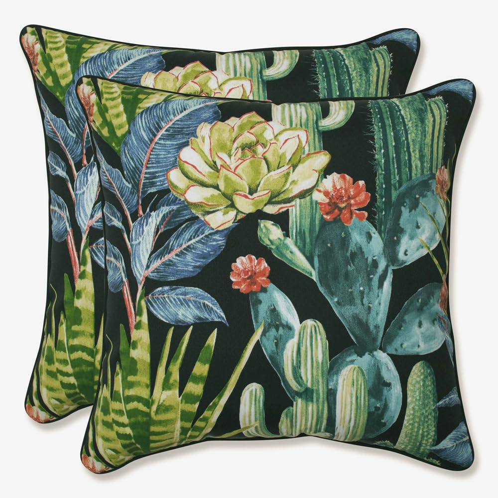 Pillow Perfect Botanical Indoor/Outdoor Throw Pillows, 2 Count, Large - 18.5" x 18.5", Green/Ivory Key Cove