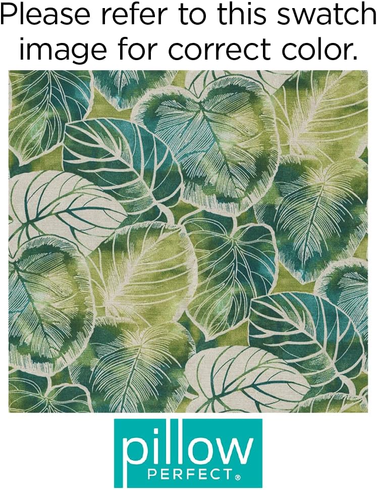 Pillow Perfect Botanical Indoor/Outdoor Throw Pillows, 2 Count, Large - 18.5" x 18.5", Green/Ivory Key Cove