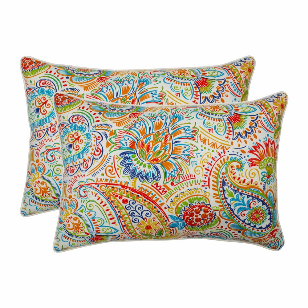 Pillow Perfect Paisley Indoor/Outdoor Accent Throw Pillow, Plush Fill, Weather, and Fade Resistant, Lumbar - 11.5" x 18.5" , Blue/Multi Ummi, 2 Count