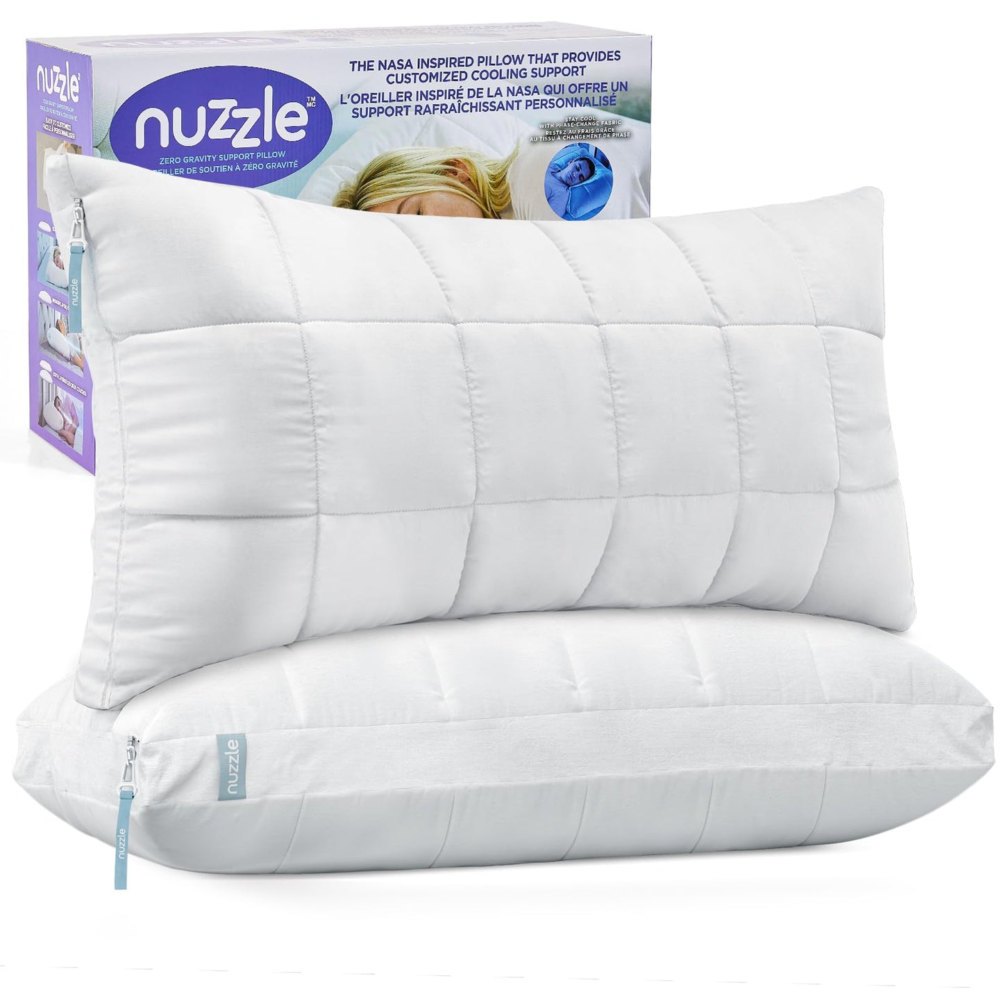 Nuzzle Adjustable Firm Pillow , Luxury Standard Size Bed Pillow Hotel Collection - Best Adjust Height Soft Cooling Pillow for Back, Stomach or Side Sleepers - Home Gifts