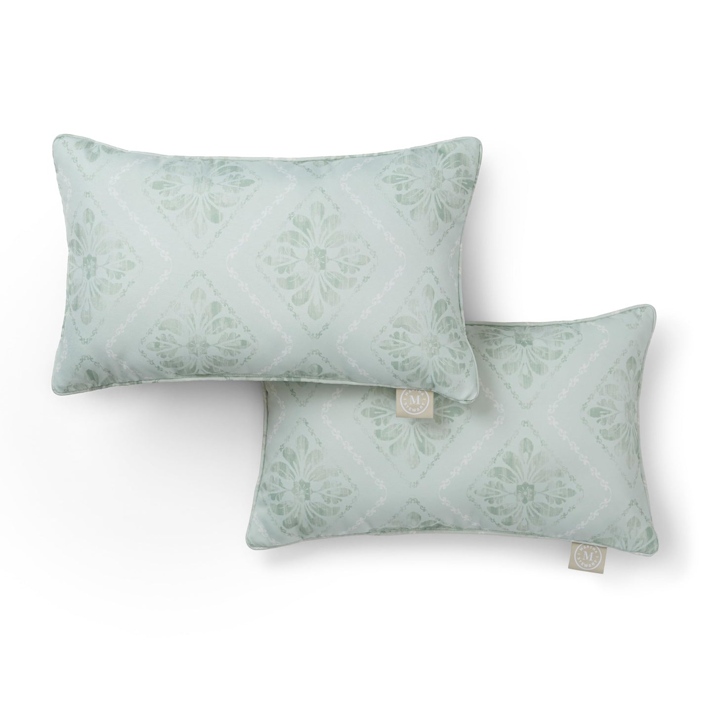 Martha Stewart Spring May Embroidered Lemon Indoor Outdoor Decorative Pillow 2-Pack Set, UV Fade Resistant, Water Repellent, Printed Stripe Design, Aqua Blue/Yellow, 18"x18"
