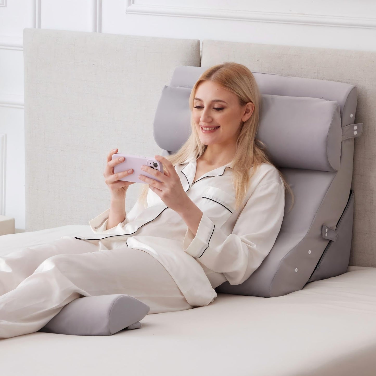 Ruqmuis 3PCS Wedge Pillow Set for After Surgery, Adjustable Back Pillow for Bed Sitting up, Acid Reflux, Bed Wedge Pillow Headboard for Sleeping & Snoring, Orthopedic Pillow for Post Surgery, White