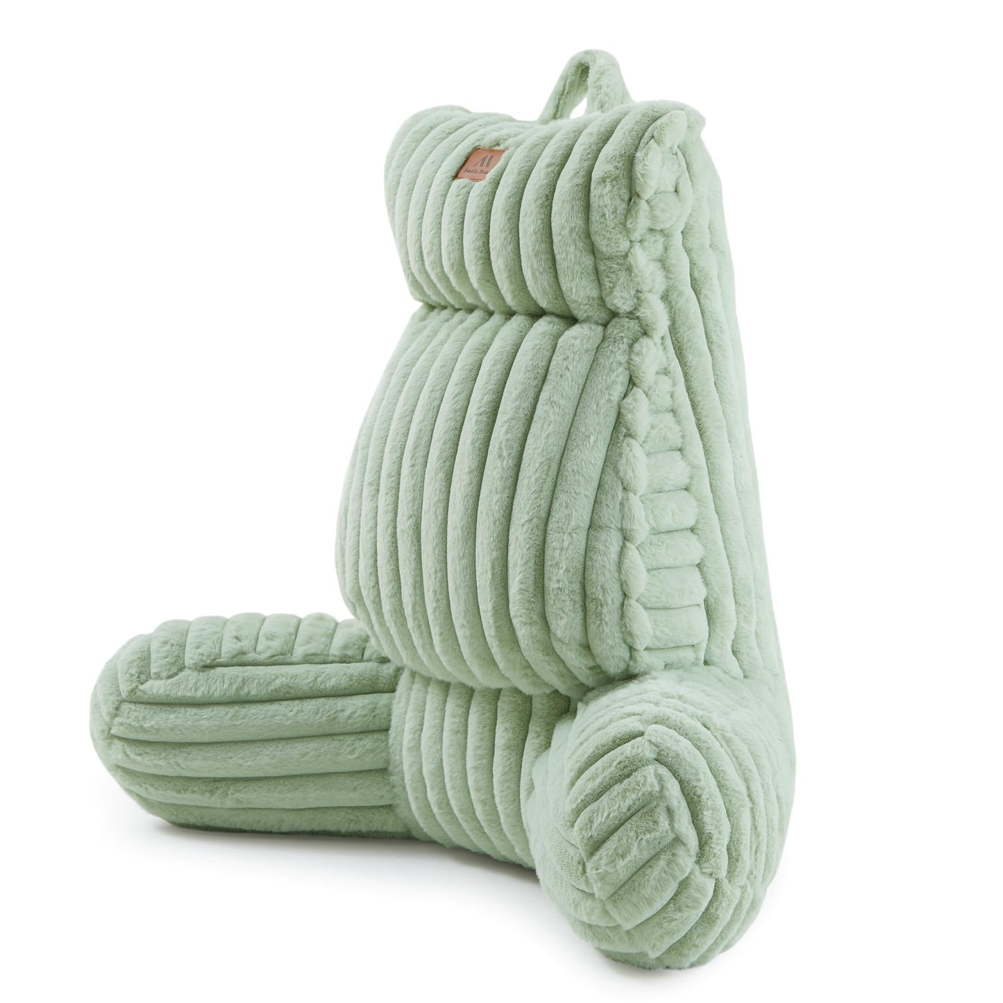 Amélie Home Faux Fur Reading Pillow with Pocket for Sitting in Bed, Adult Backrest Bed Pillow with Washable Cover for Lounging, Watching TV/Reading/Gaming/Resting/Post/Surgery/Nursing, Grey 25 inches