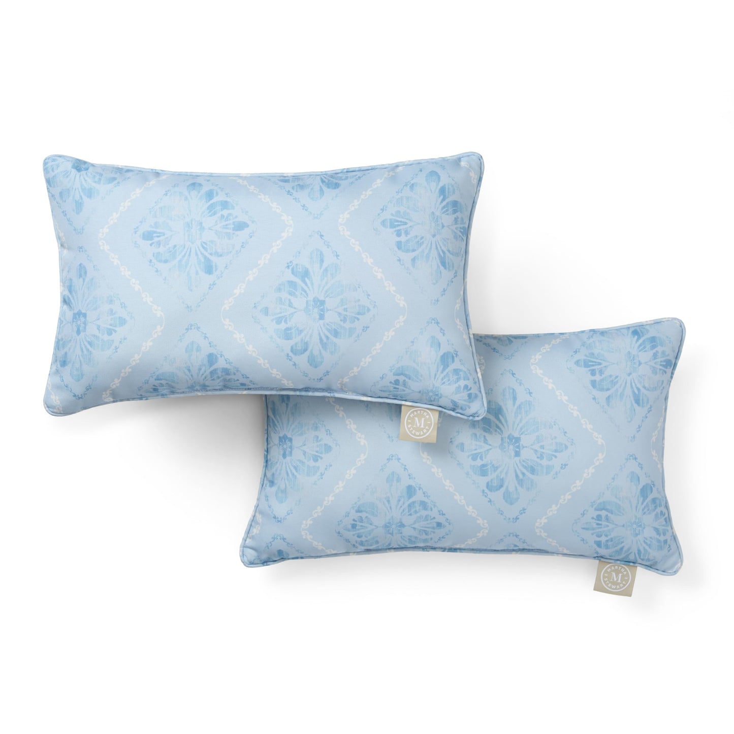 Martha Stewart Spring May Embroidered Lemon Indoor Outdoor Decorative Pillow 2-Pack Set, UV Fade Resistant, Water Repellent, Printed Stripe Design, Aqua Blue/Yellow, 18"x18"