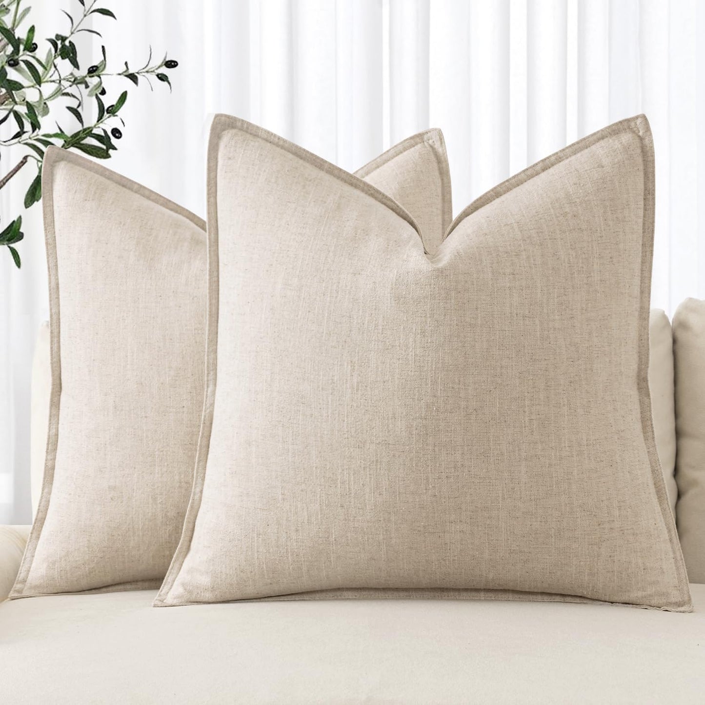 MIULEE Decorative Linen Pillow Covers 20x20 Inch Light Blue Boho Farmhouse Neutral Couch Throw Pillows for Bed Pack of 2 Accent Coastal Modern Pillowcase Summer Sofa Livingroom Home Decor
