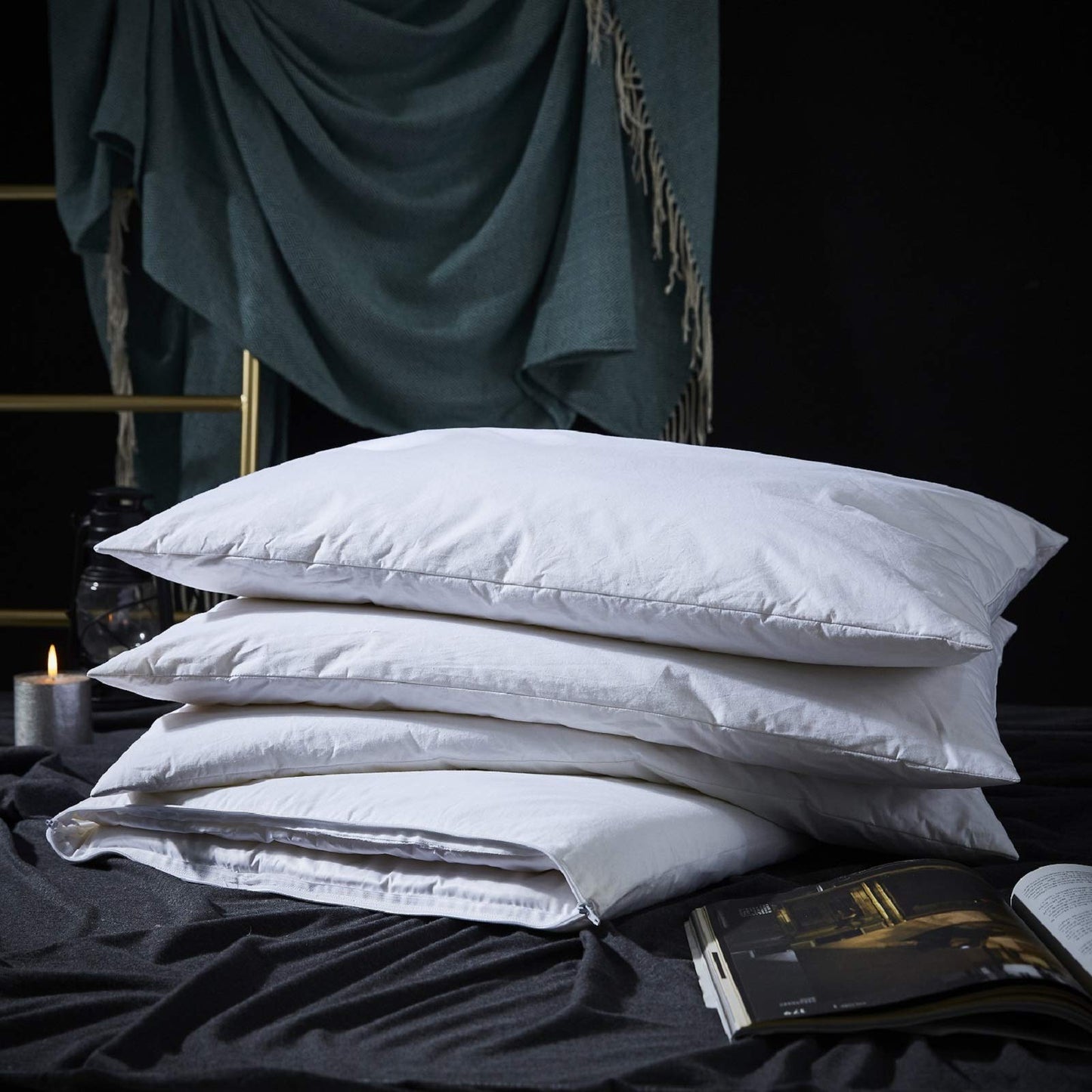 Three Geese Adjustable Layer Goose Feather Pillow,Assembled Bed Pillow, Soft Cotton Cover,Good for Side and Back Stomach Sleeper, Standard/Queen Size,Packaging Include 1 Pillow