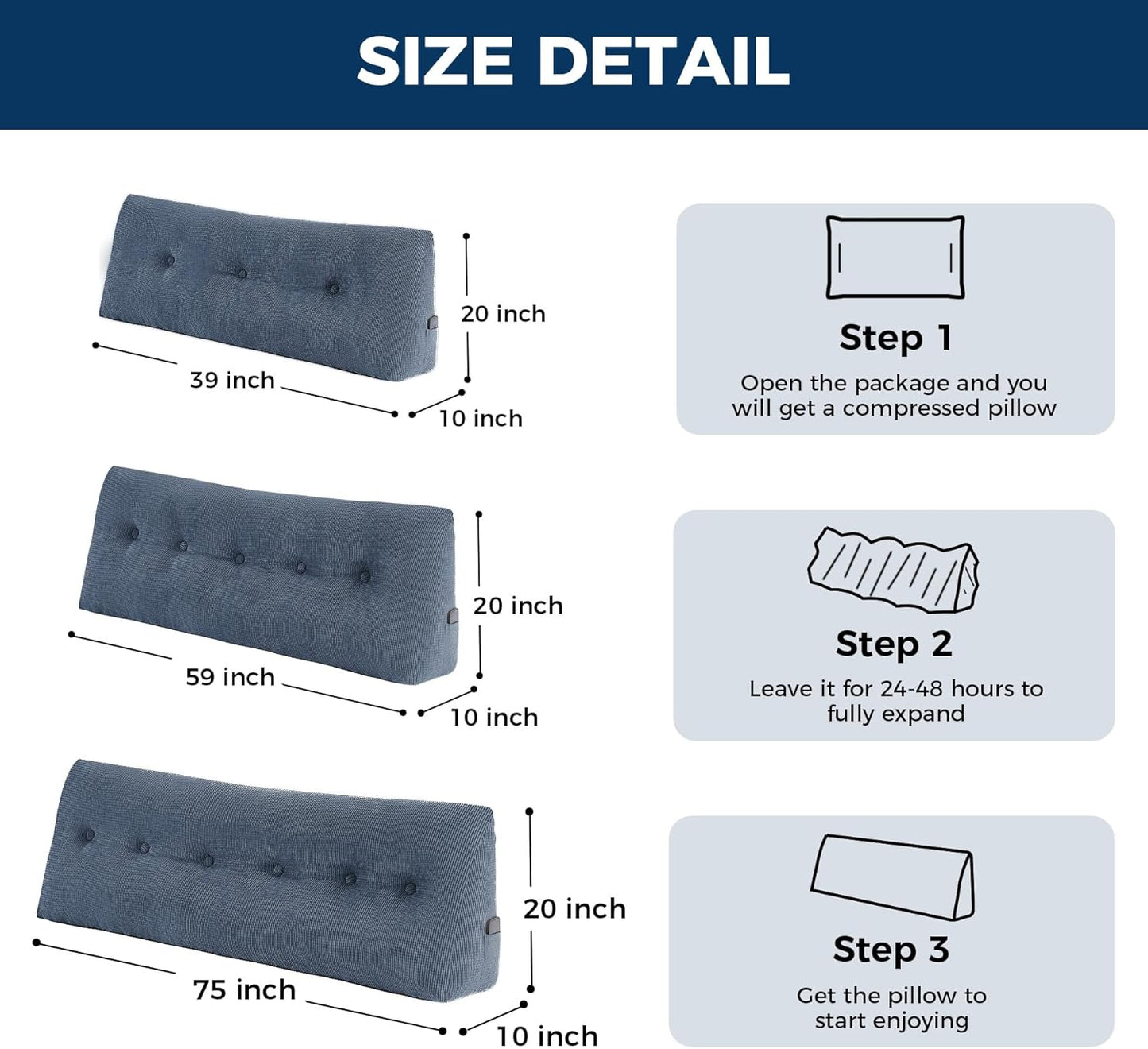 IASEAHK Headboard Pillow Twin, Triangle Pillows for Headboard, Head Board Backrest Wedge Pillow for Reading Sitting Working, Daybed Pillows with Removable Cover for Bed Dorm Sofa, Navy Blue