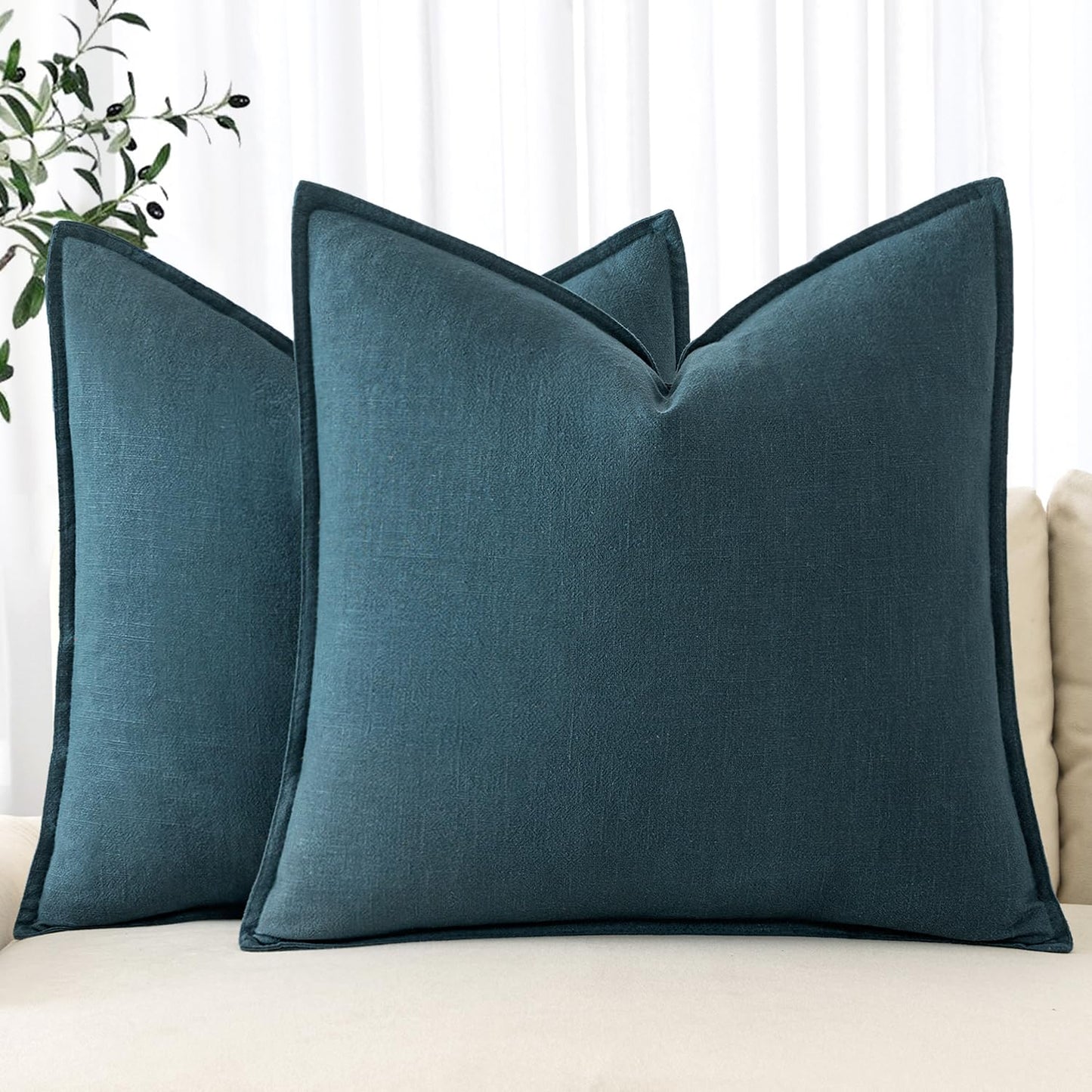 MIULEE Decorative Linen Pillow Covers 20x20 Inch Light Blue Boho Farmhouse Neutral Couch Throw Pillows for Bed Pack of 2 Accent Coastal Modern Pillowcase Summer Sofa Livingroom Home Decor