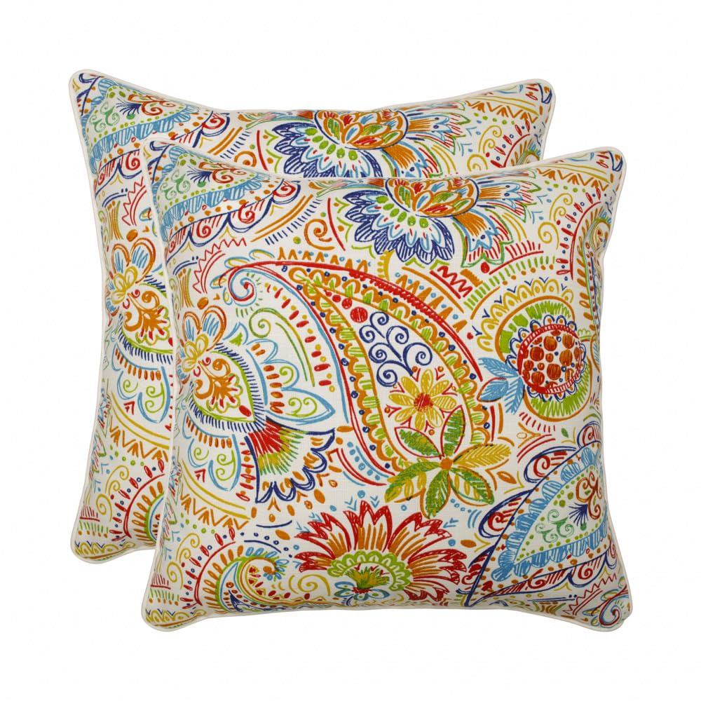 Pillow Perfect Paisley Indoor/Outdoor Accent Throw Pillow, Plush Fill, Weather, and Fade Resistant, Lumbar - 11.5" x 18.5" , Blue/Multi Ummi, 2 Count