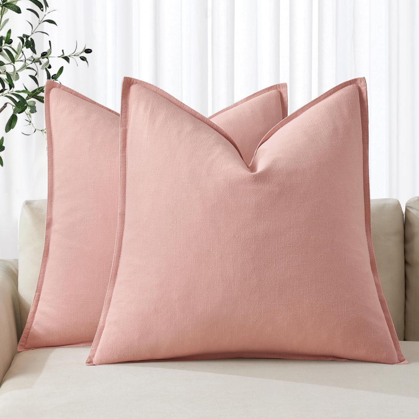 MIULEE Decorative Linen Pillow Covers 20x20 Inch Light Blue Boho Farmhouse Neutral Couch Throw Pillows for Bed Pack of 2 Accent Coastal Modern Pillowcase Summer Sofa Livingroom Home Decor
