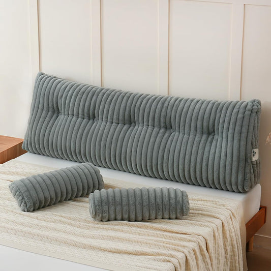 YOUR MOON Large Wedge Headboard Pillow Queen for Back with 2 Roll Pillows,Triangular Wedge Reading Pillows Headboard for Bed Sitting Up Sleeping, Backrest Cushion with Shredded Memory Foam, Gray