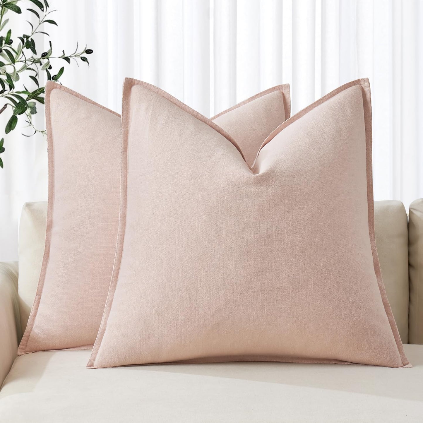 MIULEE Decorative Linen Pillow Covers 20x20 Inch Light Blue Boho Farmhouse Neutral Couch Throw Pillows for Bed Pack of 2 Accent Coastal Modern Pillowcase Summer Sofa Livingroom Home Decor