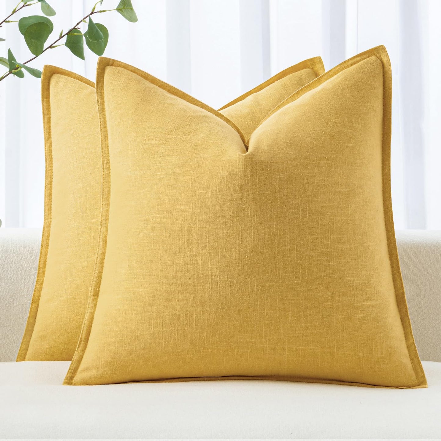 MIULEE Decorative Linen Pillow Covers 20x20 Inch Light Blue Boho Farmhouse Neutral Couch Throw Pillows for Bed Pack of 2 Accent Coastal Modern Pillowcase Summer Sofa Livingroom Home Decor