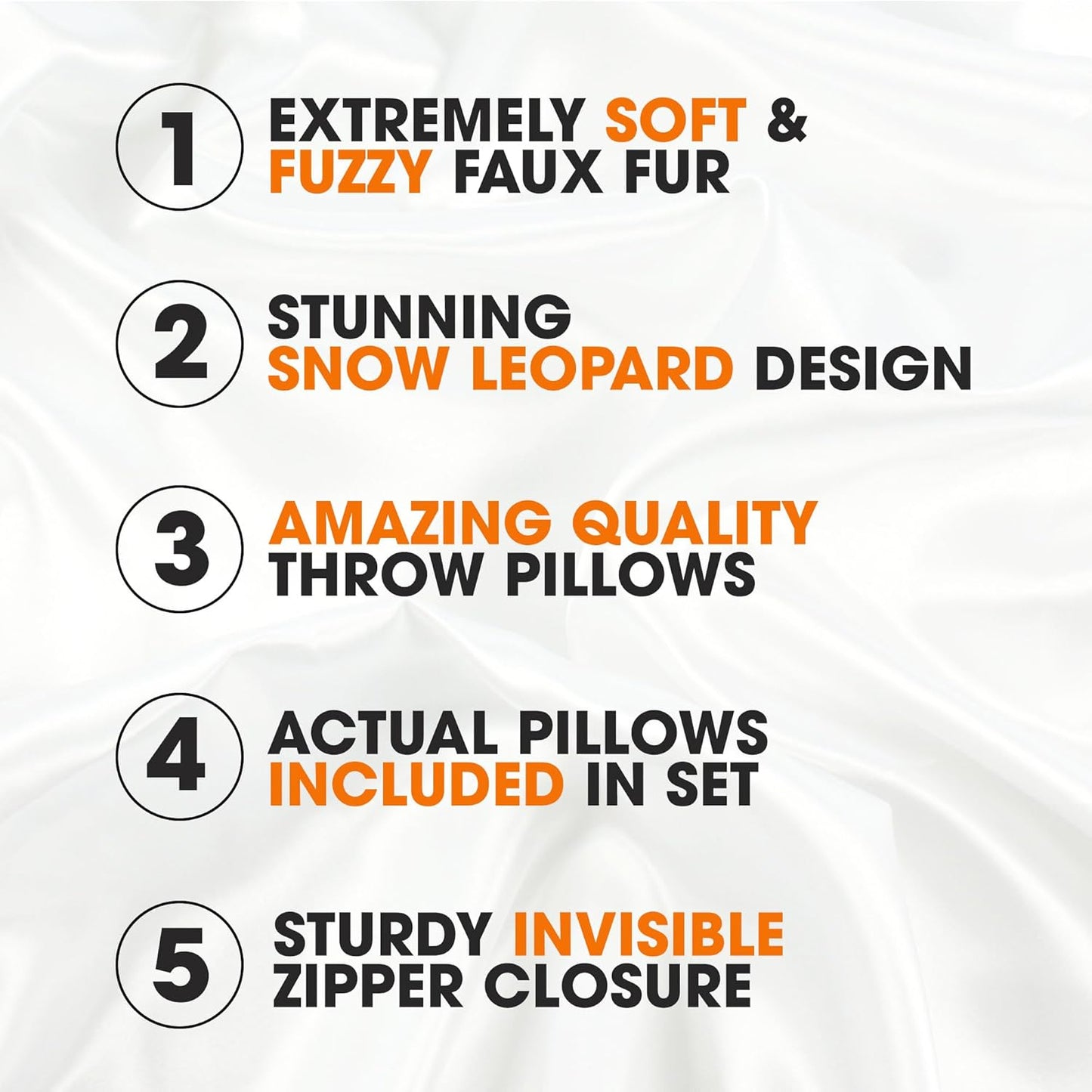 Cheer Collection Faux Fur Throw Pillows with Inserts – Set of 2 Decorative Square Couch Pillows, 18” x 18” Snow Leopard Embossed Ombre Design for Sofa, Bed & Living Room Decor