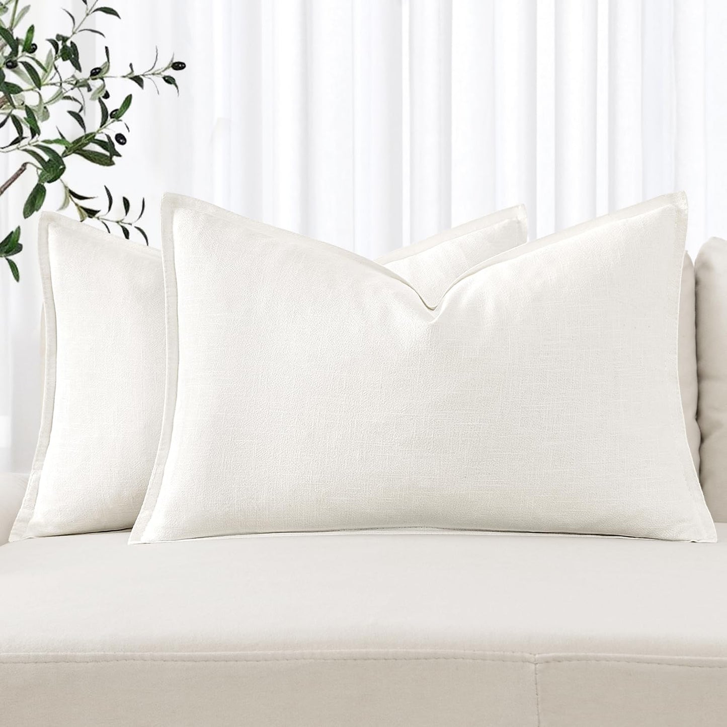 MIULEE Decorative Linen Pillow Covers 20x20 Inch Light Blue Boho Farmhouse Neutral Couch Throw Pillows for Bed Pack of 2 Accent Coastal Modern Pillowcase Summer Sofa Livingroom Home Decor