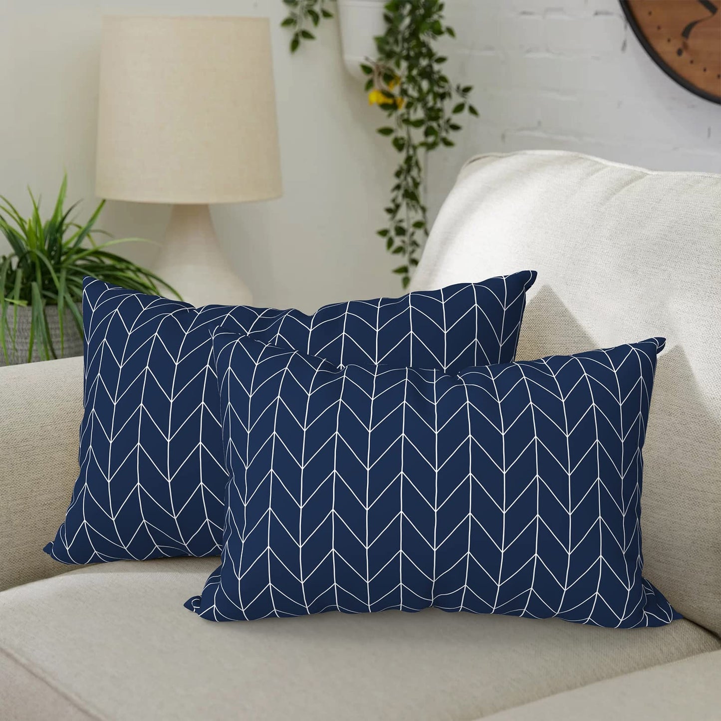 DYTXIII Pack of 2 Waterproof Outdoor Pillow with Inserts, 18x18 Square Patio Decorative Throw Pillow for Home,Sofa,Bench and Patio Furniture,Brush Blue