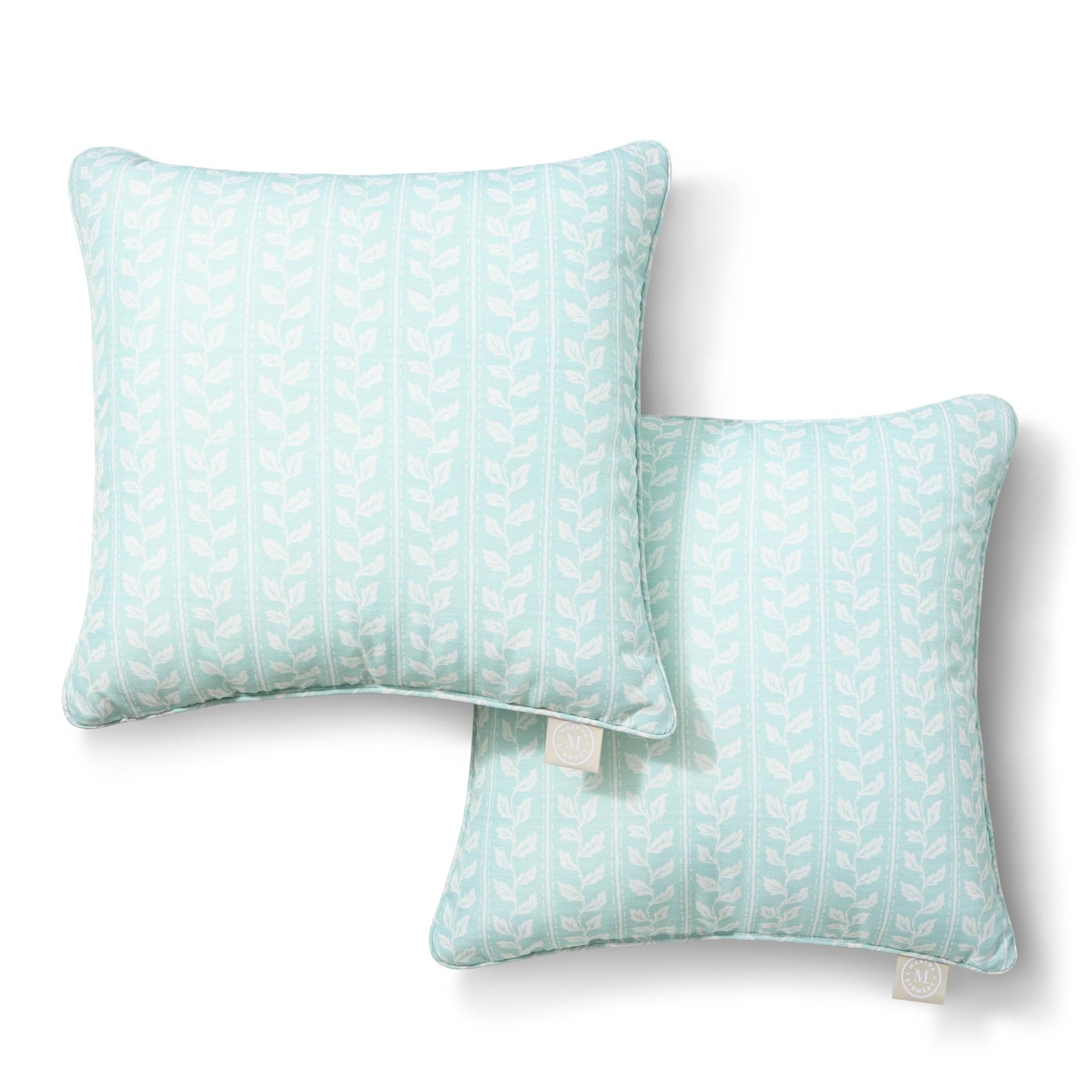 Martha Stewart Vineyard Vines Indoor Outdoor Decorative Pillow 2-Pack Set, UV Fade Resistant, Water Repellent, Printed Garden Design, Green, 18"x18"