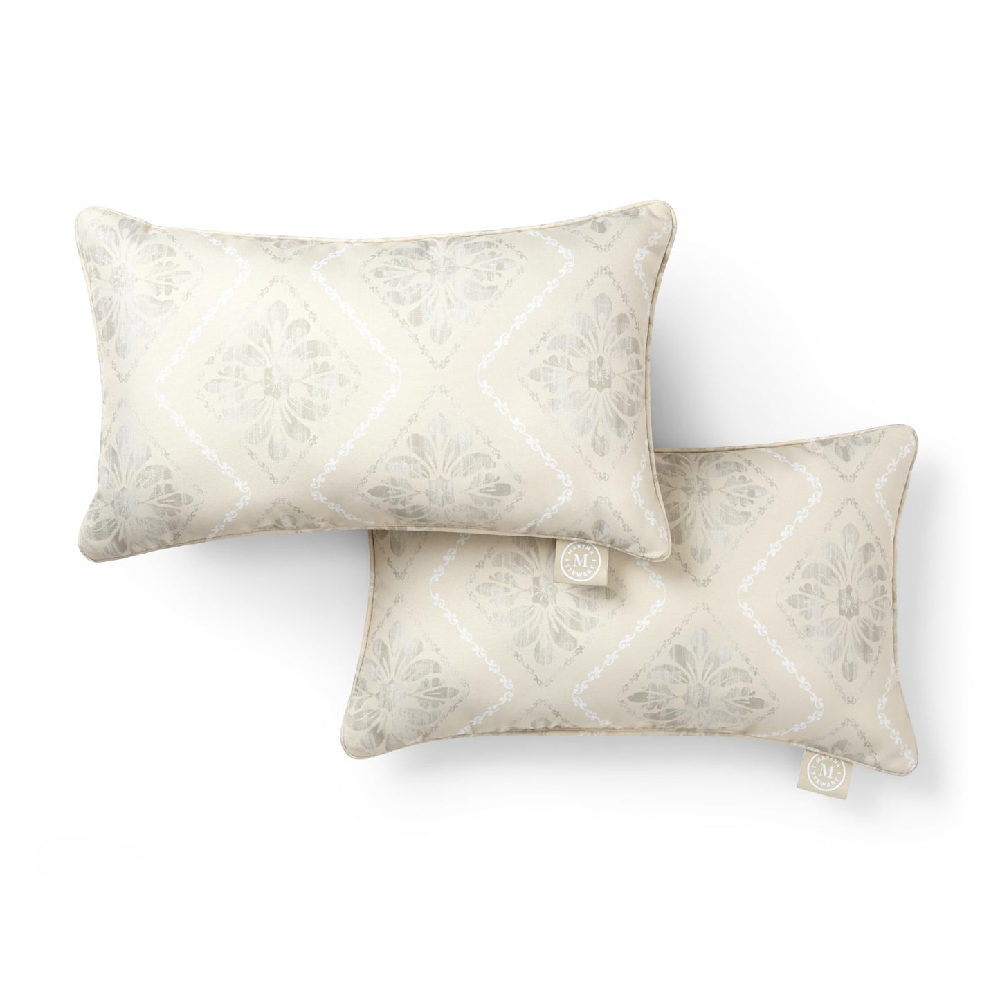 Martha Stewart Spring May Embroidered Lemon Indoor Outdoor Decorative Pillow 2-Pack Set, UV Fade Resistant, Water Repellent, Printed Stripe Design, Aqua Blue/Yellow, 18"x18"