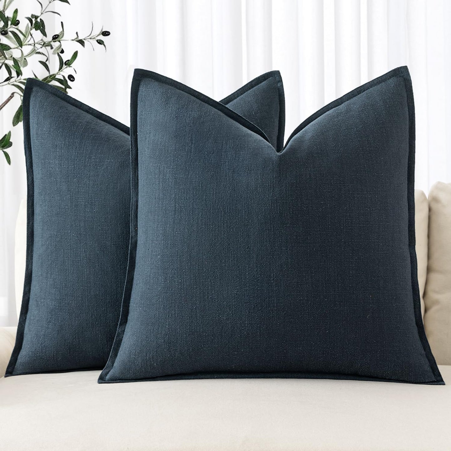MIULEE Decorative Linen Pillow Covers 20x20 Inch Light Blue Boho Farmhouse Neutral Couch Throw Pillows for Bed Pack of 2 Accent Coastal Modern Pillowcase Summer Sofa Livingroom Home Decor