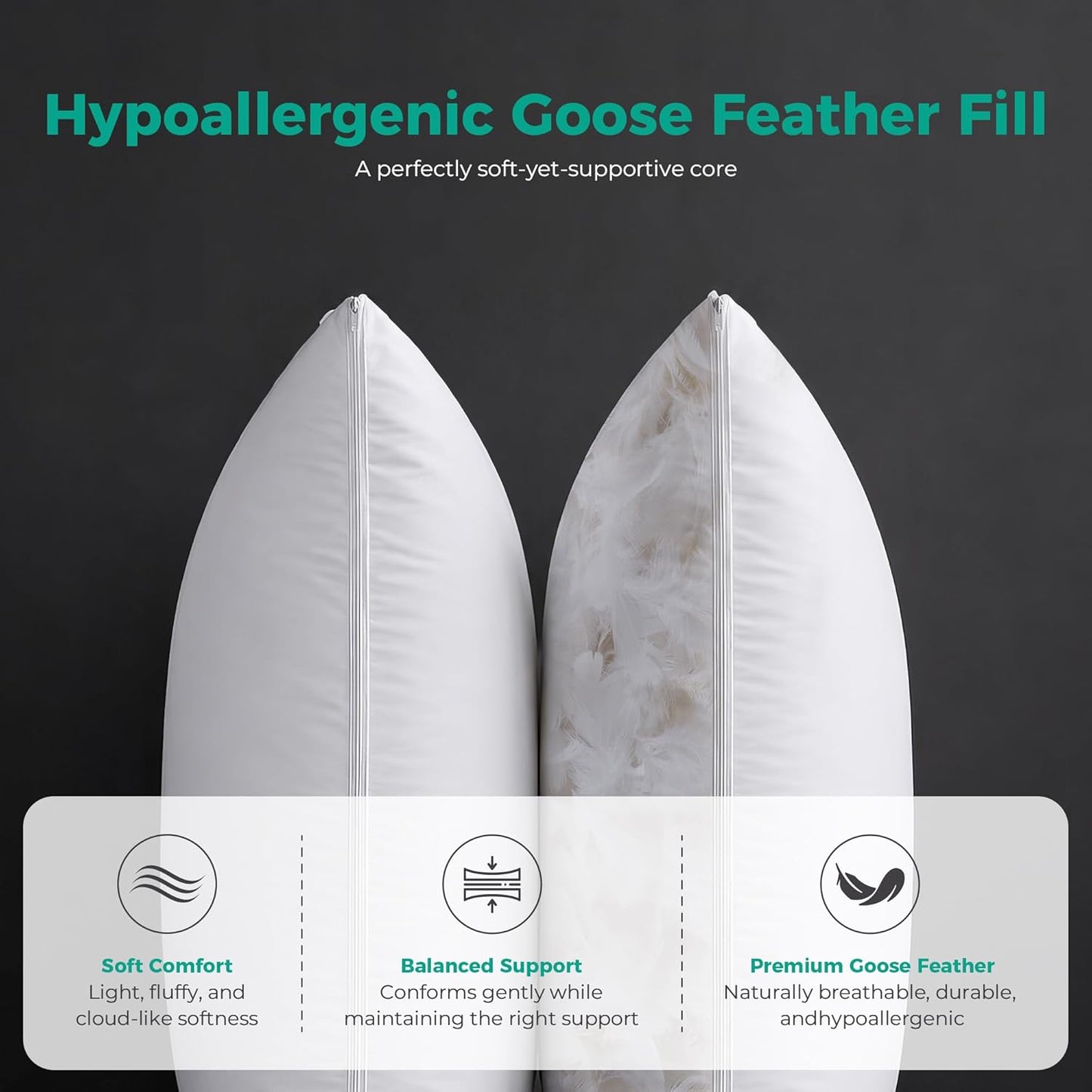 Three Geese Adjustable Layer Goose Feather Pillow,Assembled Bed Pillow, Soft Cotton Cover,Good for Side and Back Stomach Sleeper, Standard/Queen Size,Packaging Include 1 Pillow