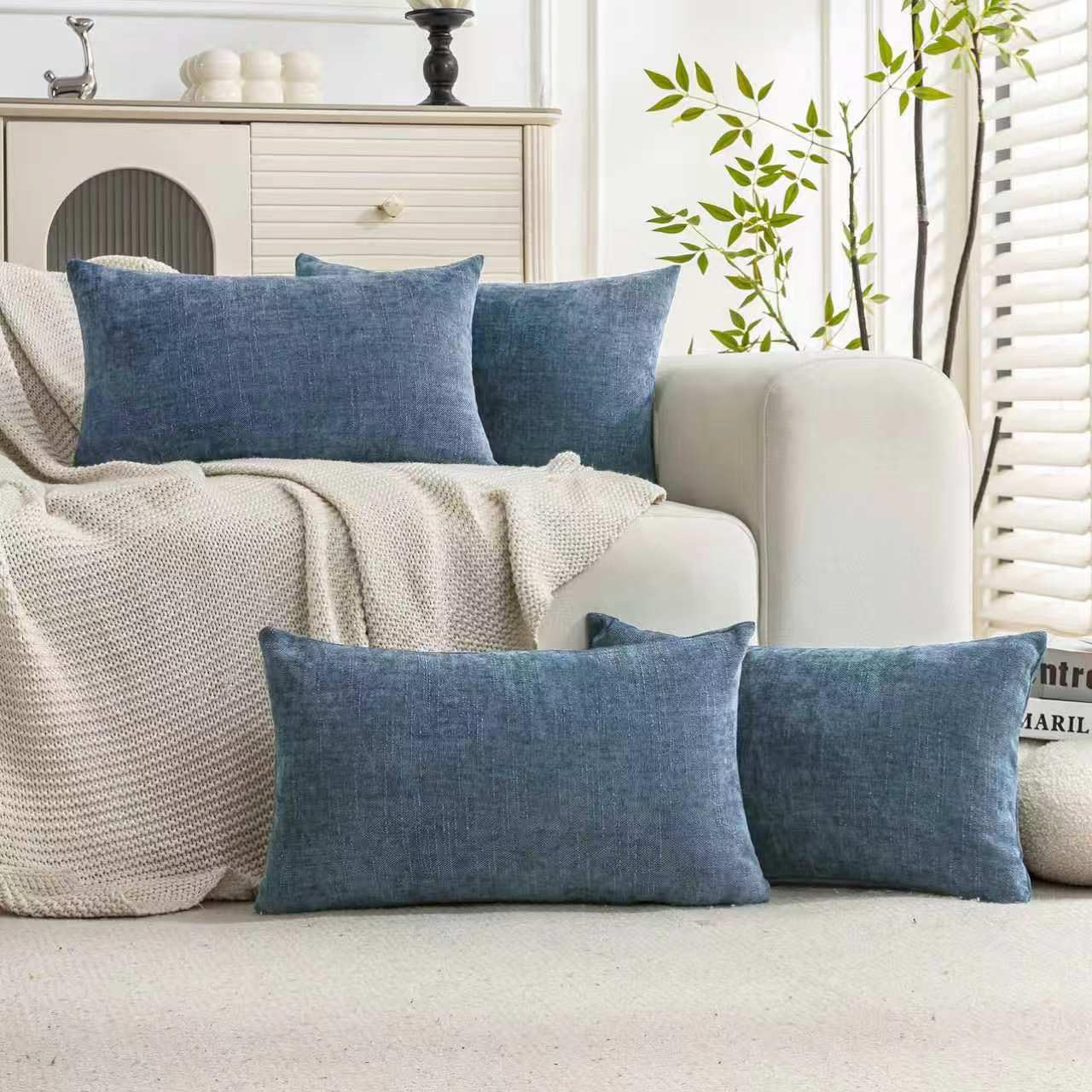 Set of 4 Soft Textured Decorative Throw Pillow Covers 24x24 Inch Cozy Farmhouse Cushion Cover Square Accent Pillow Cases for Bed Couch Sofa Living Room, Neutral