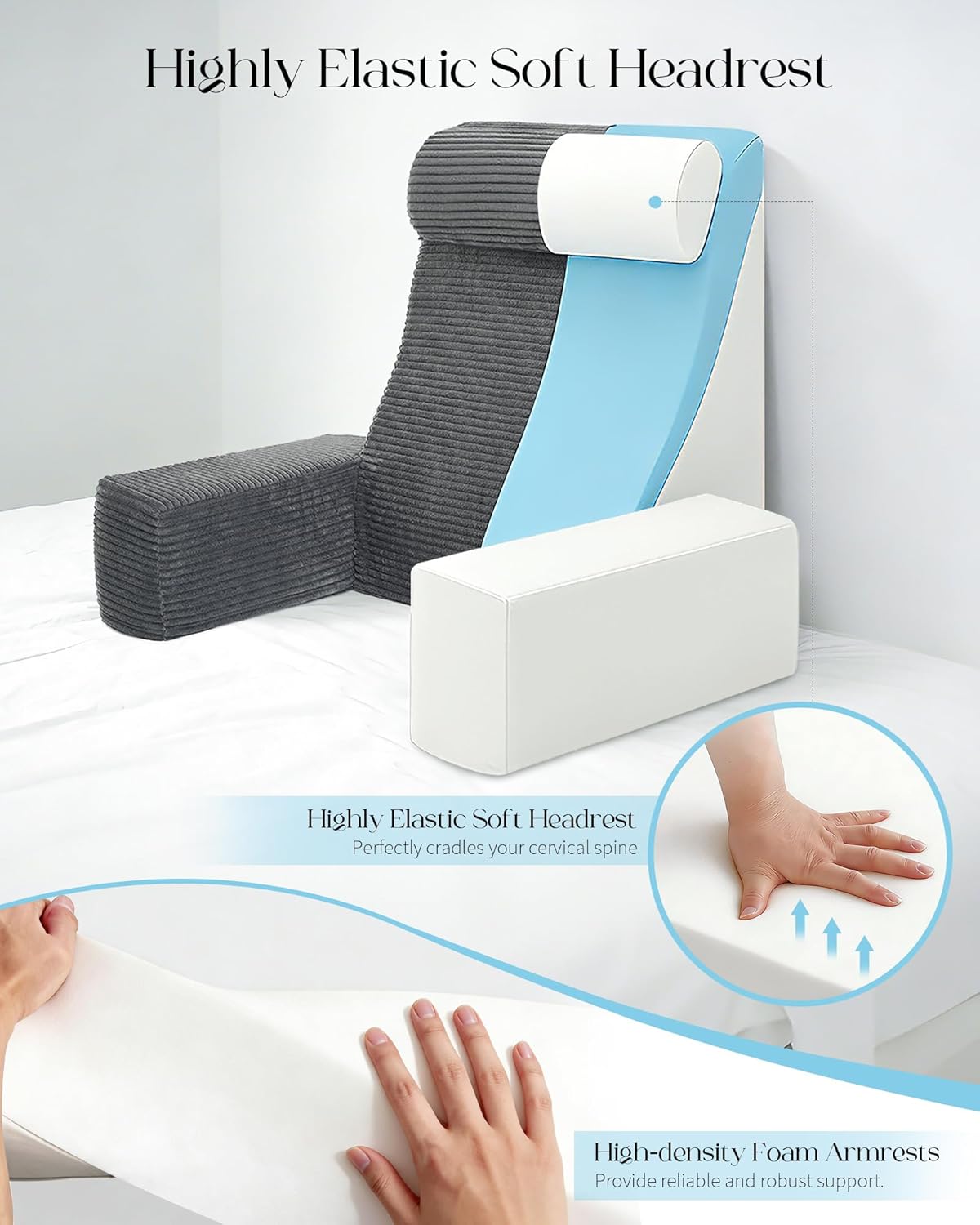 Seniny Reading Pillow for Bed Adult - 24" Back Support Pillow for Sitting Up Rest, Husband Bed Chair and Backrest Pillow with Arms, Lounge Sit Up Pillows for Dorm, Corner, Couch, Study, Watching TV