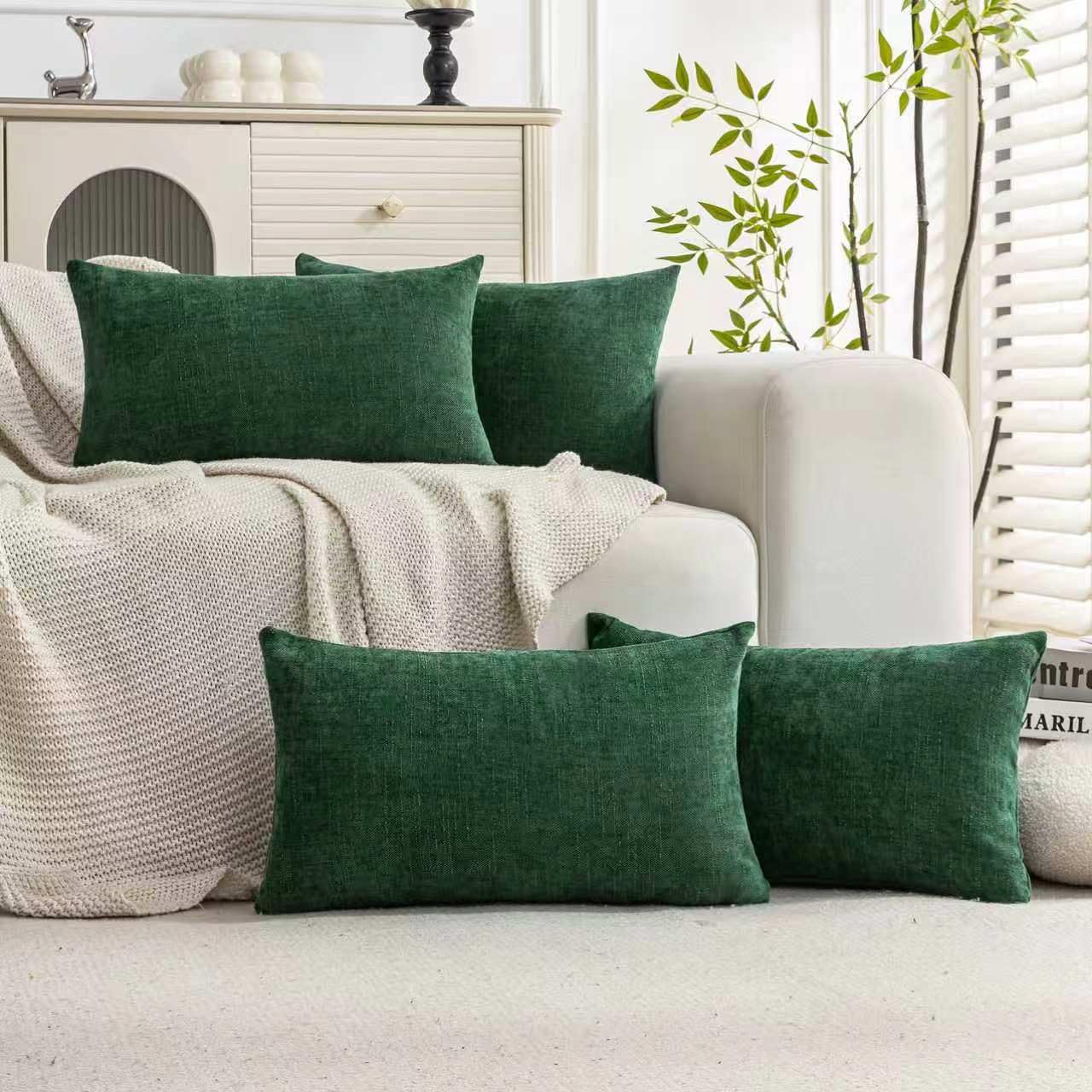 Set of 4 Soft Textured Decorative Throw Pillow Covers 24x24 Inch Cozy Farmhouse Cushion Cover Square Accent Pillow Cases for Bed Couch Sofa Living Room, Neutral