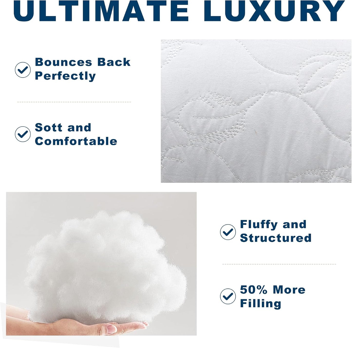 26 x 26 Throw Pillow Inserts with Lace Edge - Soft and Fluffy, Breathable Quilted Cotton Fabric - Decorative Pillows for Couch Sofa Bed, White, Pack of 2