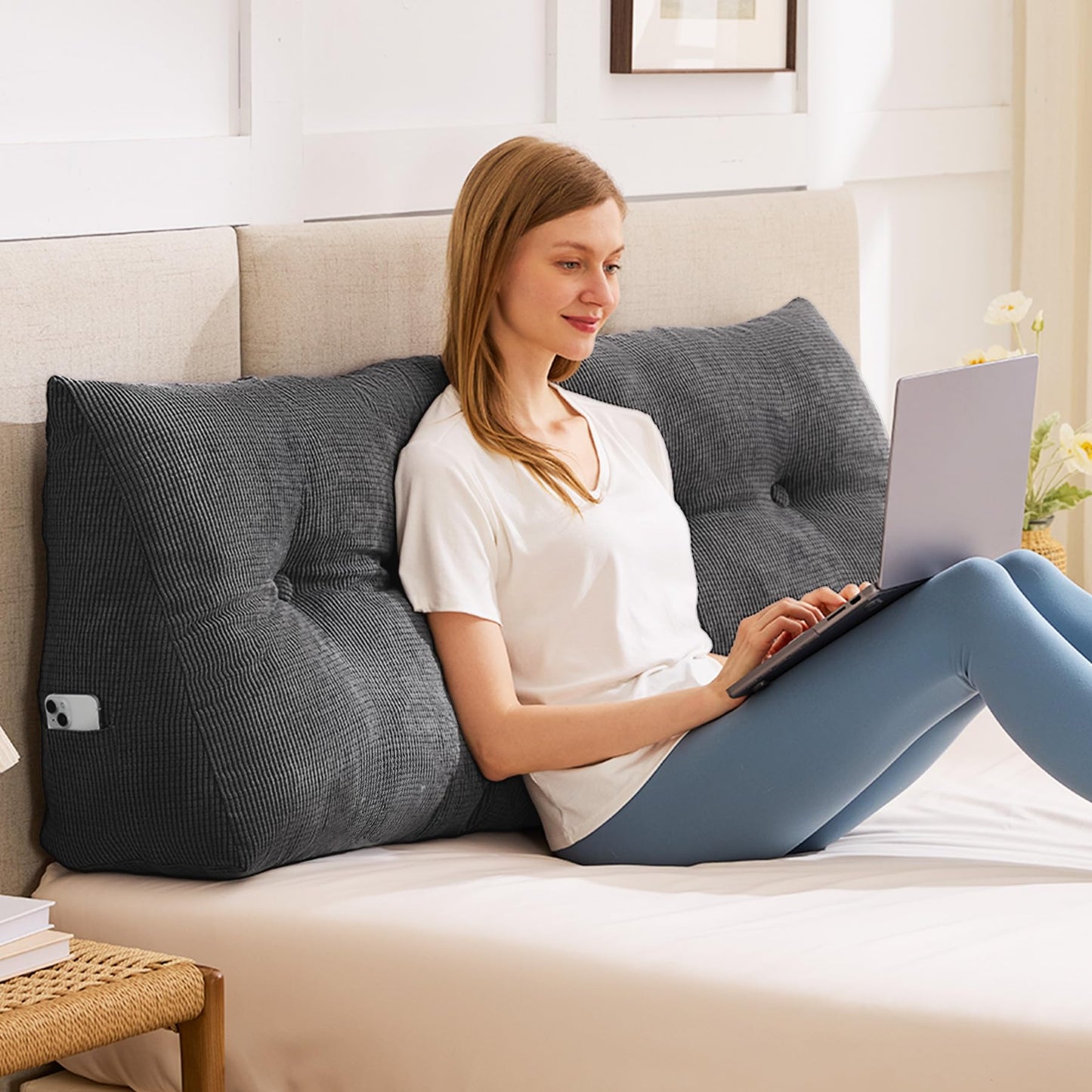 IASEAHK Headboard Pillow Twin, Triangle Pillows for Headboard, Head Board Backrest Wedge Pillow for Reading Sitting Working, Daybed Pillows with Removable Cover for Bed Dorm Sofa, Navy Blue
