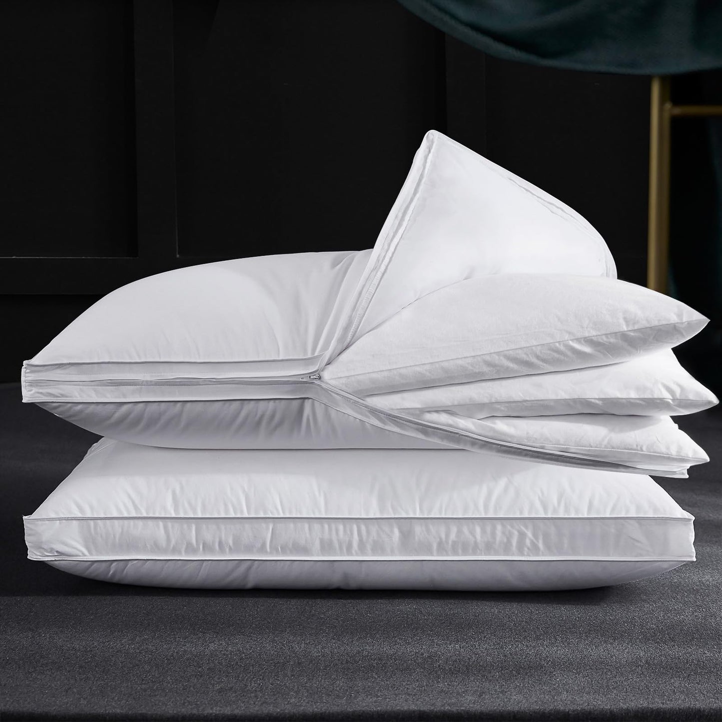 Three Geese Adjustable Layer Goose Feather Pillow,Assembled Bed Pillow, Soft Cotton Cover,Good for Side and Back Stomach Sleeper, Standard/Queen Size,Packaging Include 1 Pillow