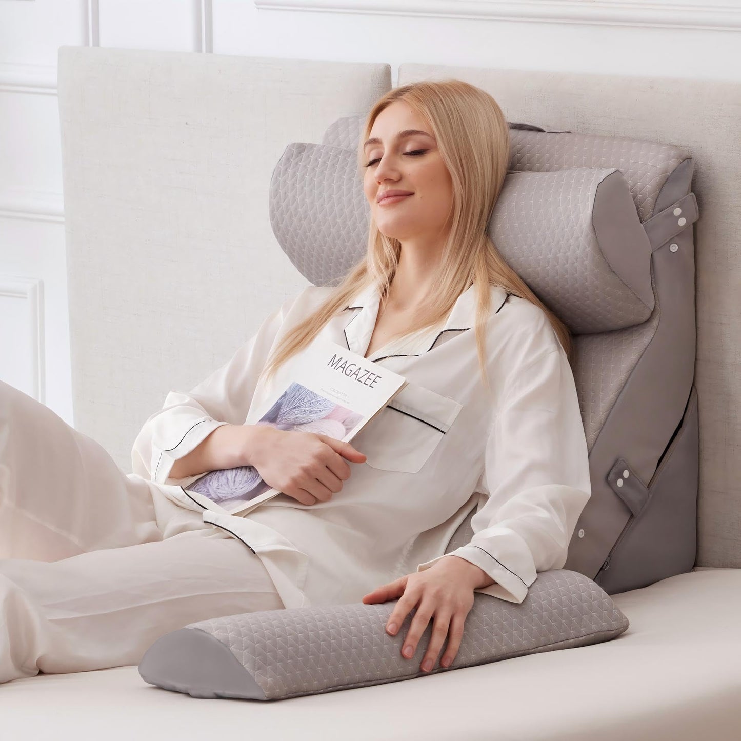 Ruqmuis 3PCS Wedge Pillow Set for After Surgery, Adjustable Back Pillow for Bed Sitting up, Acid Reflux, Bed Wedge Pillow Headboard for Sleeping & Snoring, Orthopedic Pillow for Post Surgery, White