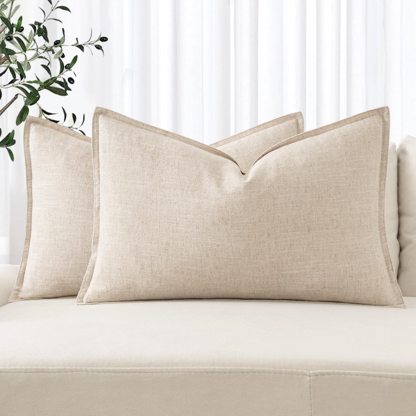 MIULEE Decorative Linen Pillow Covers 20x20 Inch Light Blue Boho Farmhouse Neutral Couch Throw Pillows for Bed Pack of 2 Accent Coastal Modern Pillowcase Summer Sofa Livingroom Home Decor