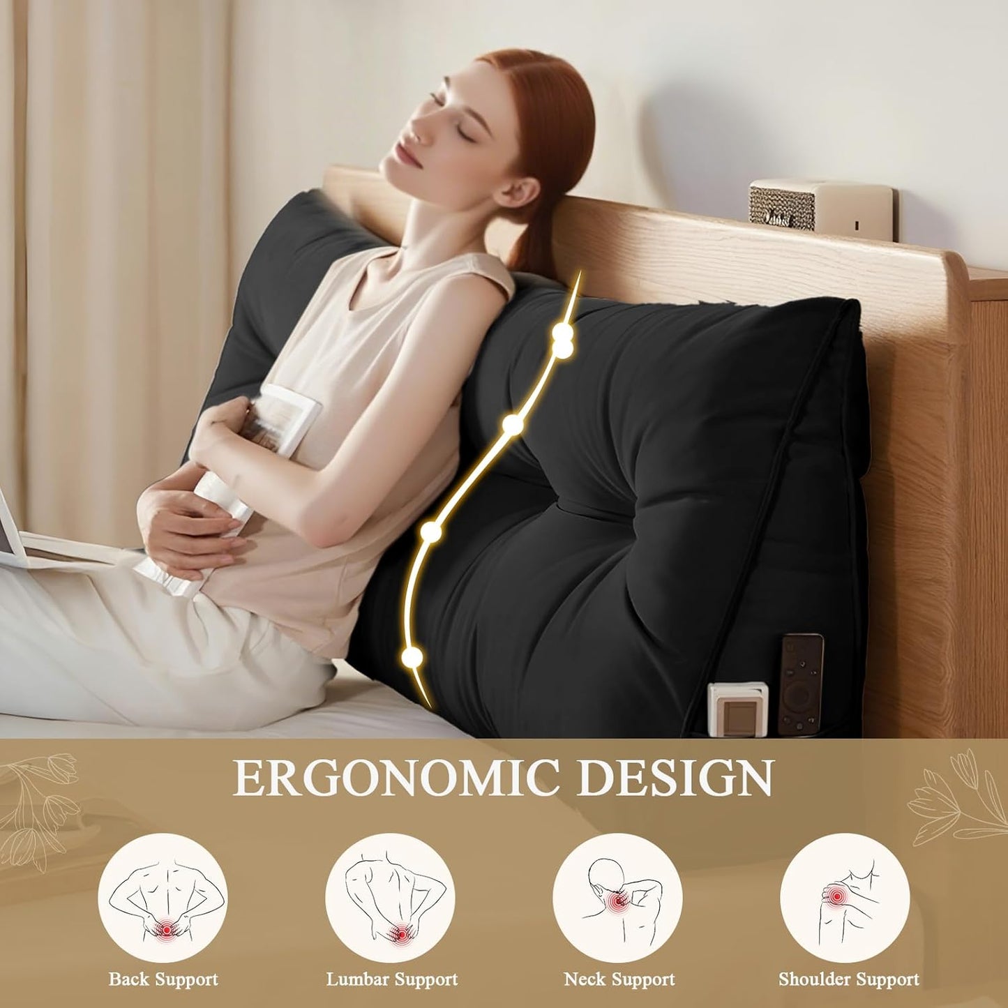 Triangular Wedge Reading Support Headboard Pillow with Removable Cover
