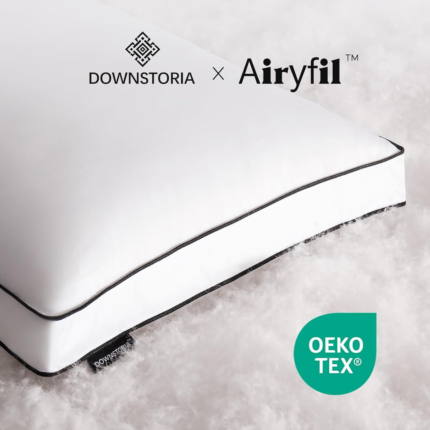 DOWNSTORIA Feather Down Pillows King Size Set of 2 with Gusset, Luxury Hotel Collection Bed Pillow 2 Pack, Down Surrounded Pillows for Sleeping, Soft Fluffy for Side, Back Sleepers 20x36 in.