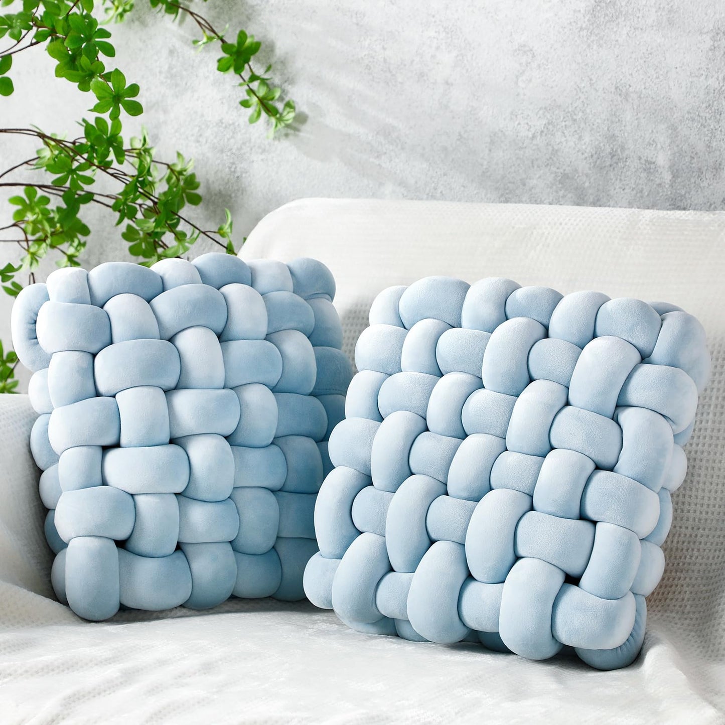 Wenqik 2 Pcs Knot Pillows Square Knotted Plush Throws Soft Accent Pillows Decoration Cushion for Couch Home Office Living Room Bedroom Bed Sofa Decor, 12'' x 13''(Caramel,Crystal Velvet)
