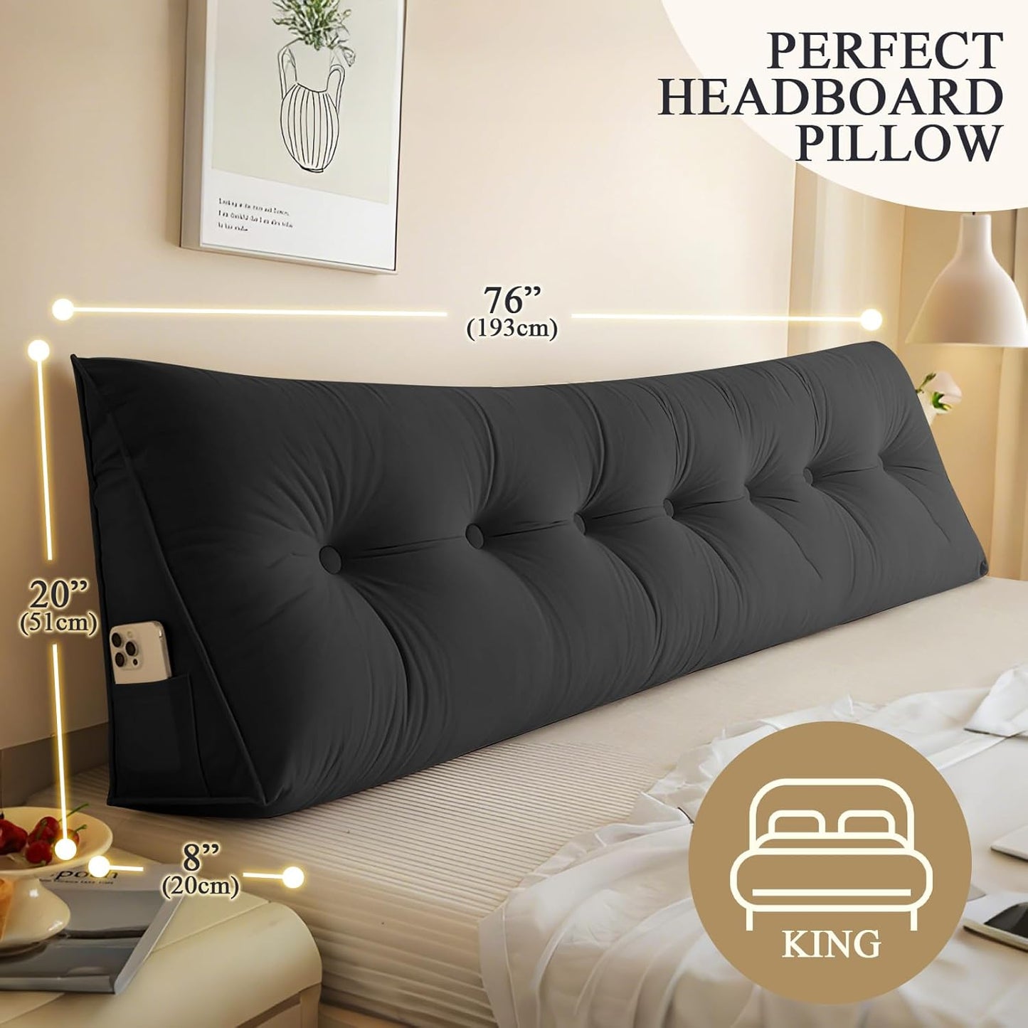 Triangular Wedge Reading Support Headboard Pillow with Removable Cover