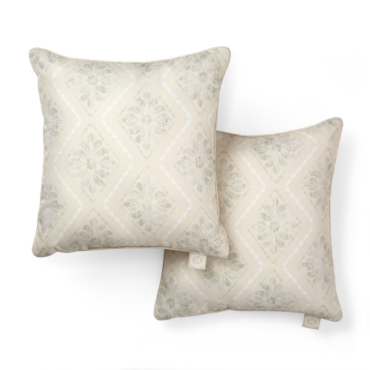 Martha Stewart Spring May Embroidered Lemon Indoor Outdoor Decorative Pillow 2-Pack Set, UV Fade Resistant, Water Repellent, Printed Stripe Design, Aqua Blue/Yellow, 18"x18"