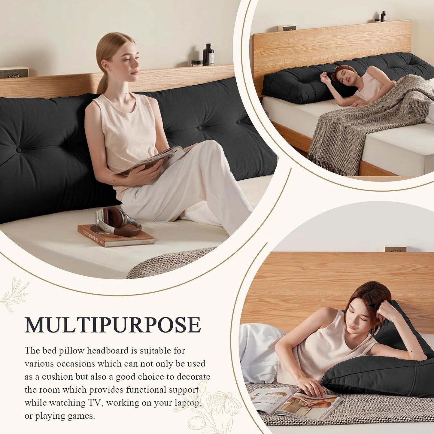 Triangular Wedge Reading Support Headboard Pillow with Removable Cover