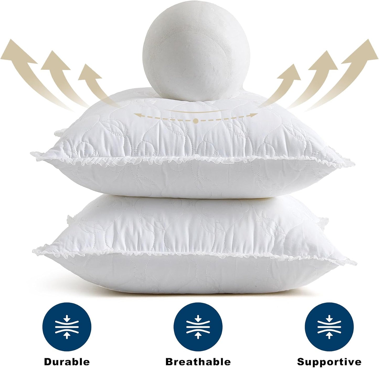 26 x 26 Throw Pillow Inserts with Lace Edge - Soft and Fluffy, Breathable Quilted Cotton Fabric - Decorative Pillows for Couch Sofa Bed, White, Pack of 2