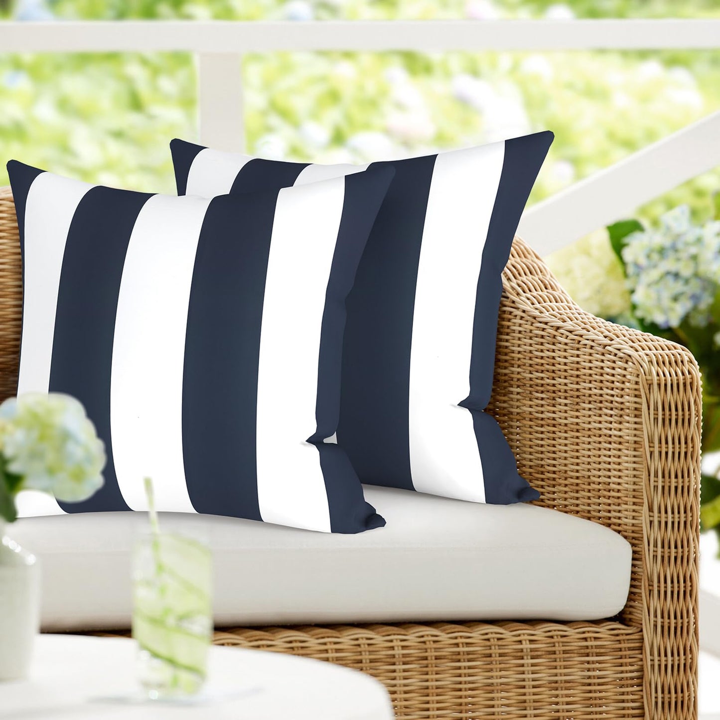 DYTXIII Pack of 2 Waterproof Outdoor Pillow with Inserts, 18x18 Square Patio Decorative Throw Pillow for Home,Sofa,Bench and Patio Furniture,Brush Blue