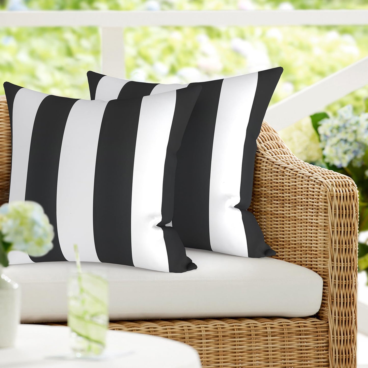 DYTXIII Pack of 2 Waterproof Outdoor Pillow with Inserts, 18x18 Square Patio Decorative Throw Pillow for Home,Sofa,Bench and Patio Furniture,Brush Blue