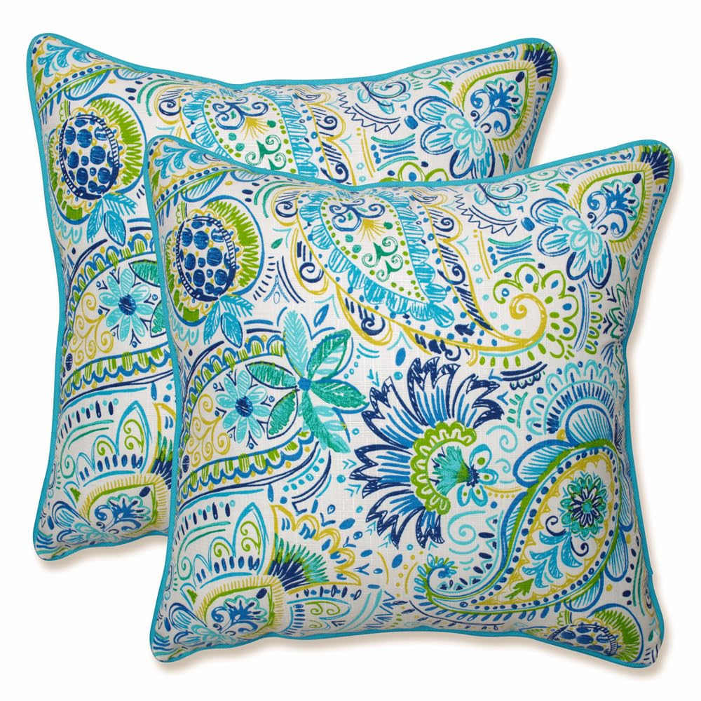 Pillow Perfect Paisley Indoor/Outdoor Accent Throw Pillow, Plush Fill, Weather, and Fade Resistant, Lumbar - 11.5" x 18.5" , Blue/Multi Ummi, 2 Count
