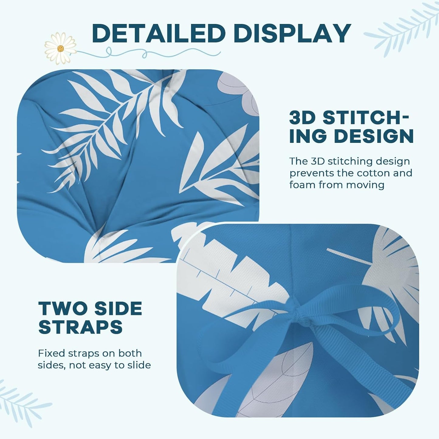 Waterproof Egg Chair Cushion Replacement Outdoor Hanging Egg Couch Cushion 47x35x7 Inches Thicken Chair Cushions with Ties, Blue Leaf